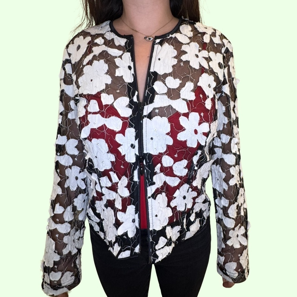 Joseph Ribkoff Black and White Floral Sheer Jacket